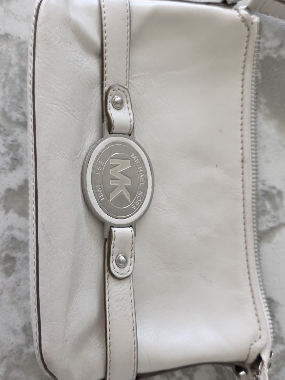 Michael Kors Ivory Leather Crossbody with MK Logo Medallion